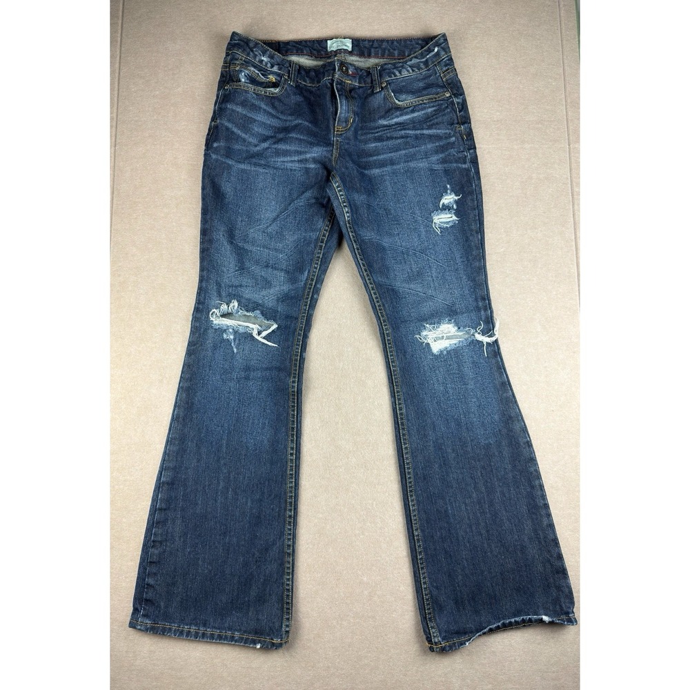 Aeropostale Jeans Juniors 13/14 Blue Hailey Flare Long Distressed Denim